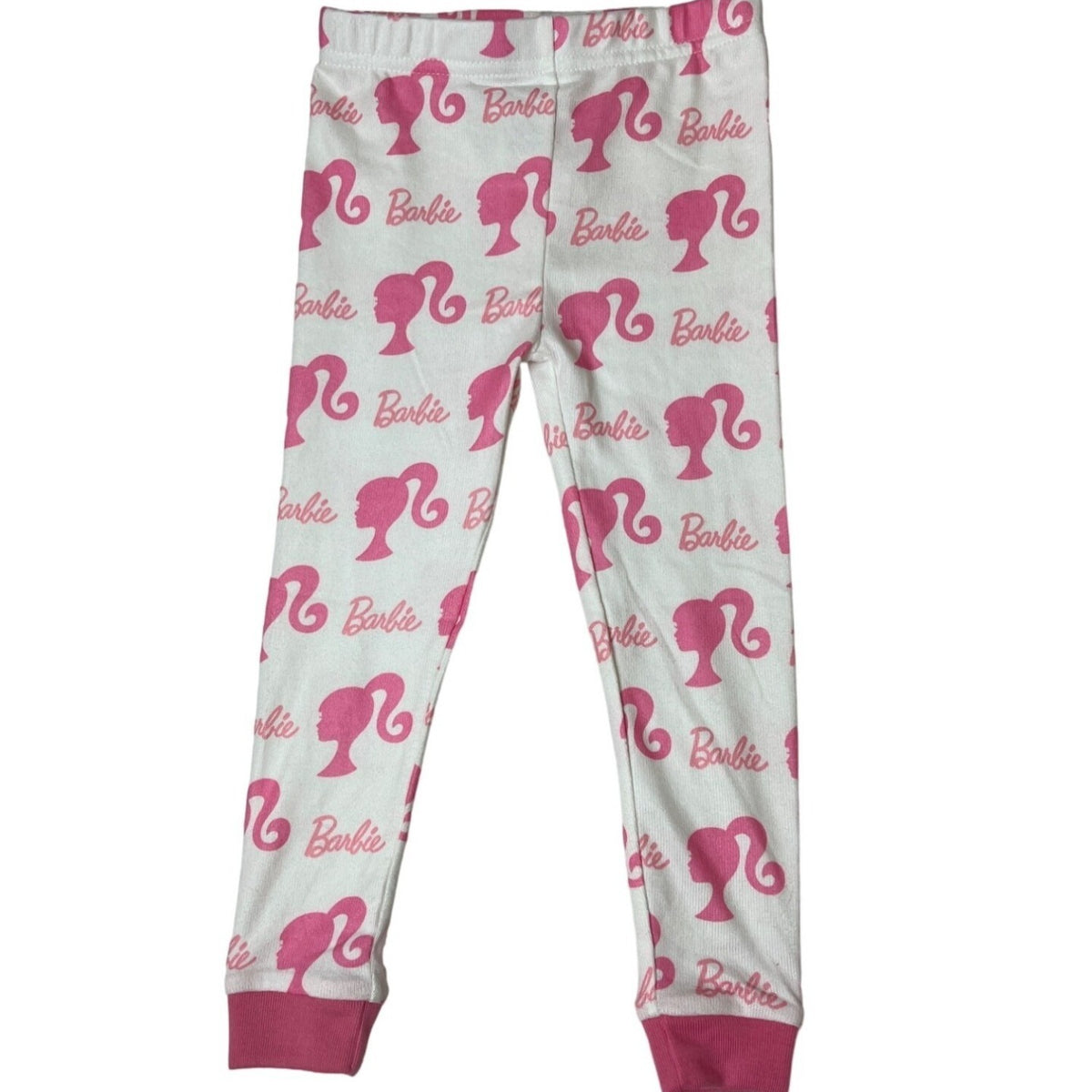 Barbie Girls Long Sleeve Pajama Set With Pink Logo & Silhouette White Sz 2T- NEW
