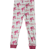 Barbie Girls Long Sleeve Pajama Set With Pink Logo & Silhouette White Sz 2T- NEW