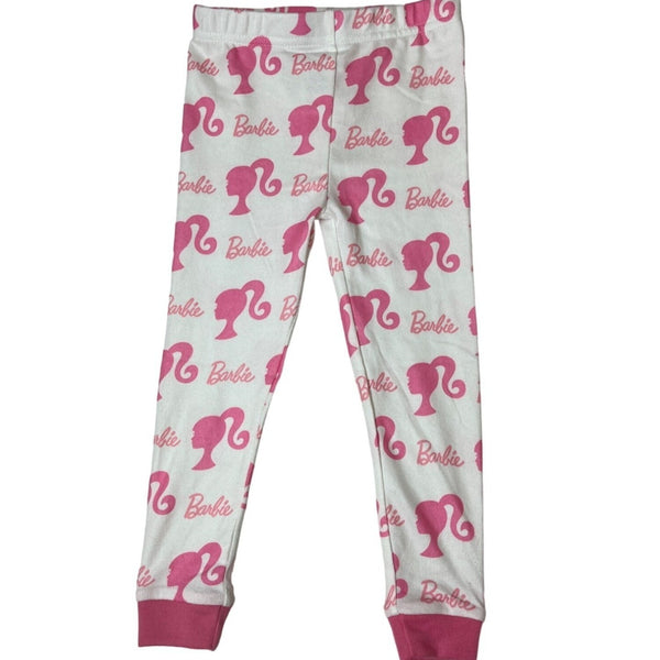 Barbie Girls Long Sleeve Pajama Set With Pink Logo & Silhouette White Sz 2T- NEW