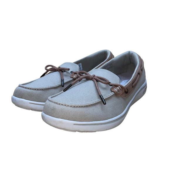 Skechers Men’s Beige Canvas Arch Fit Slip On Air-Cooled Boat Loafer Shoes Sz 10
