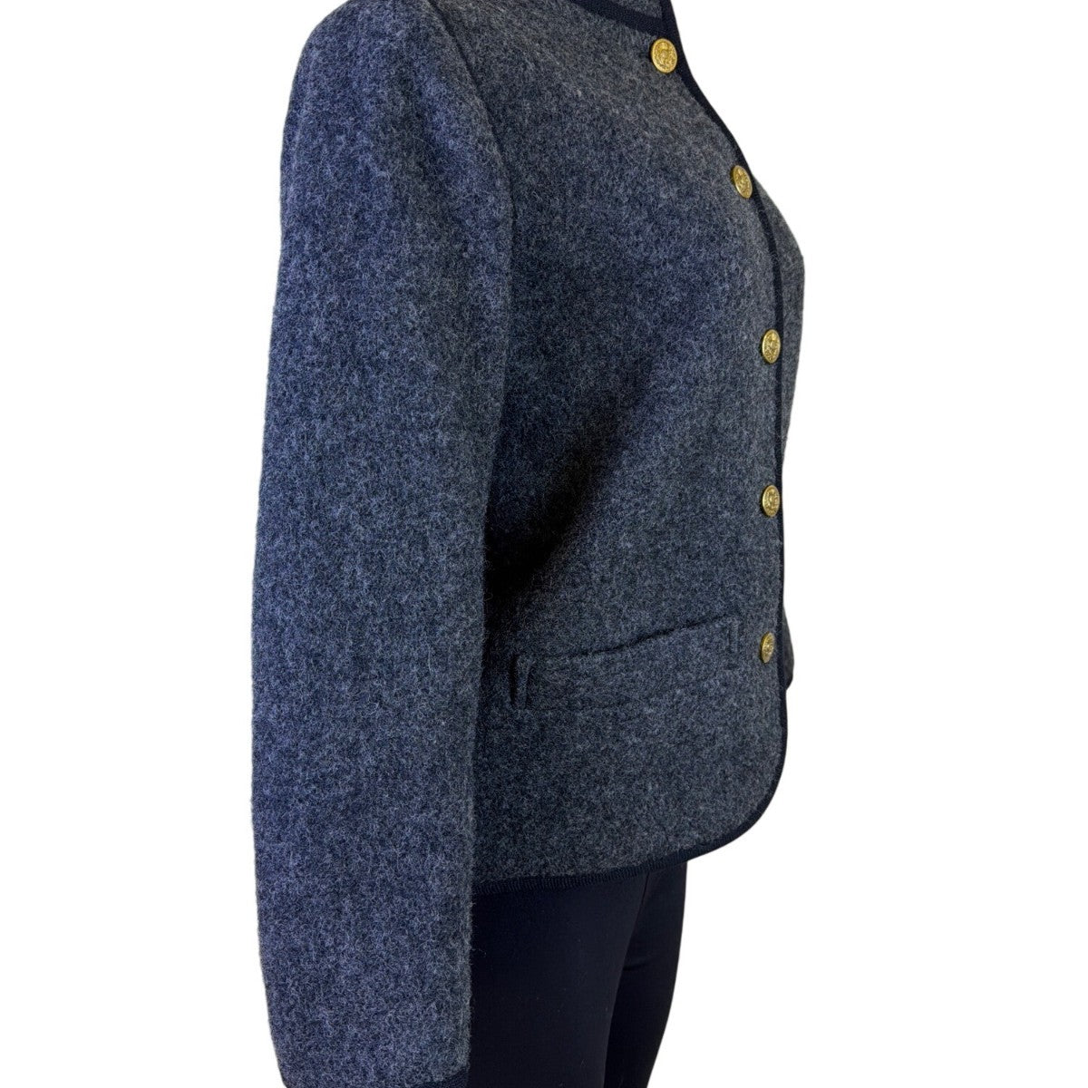 Saint Laurent Womens Gray Wool Button-Up Jacket Gold Accent Pockets Size 38