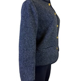 Saint Laurent Womens Gray Wool Button-Up Jacket Gold Accent Pockets Size 38