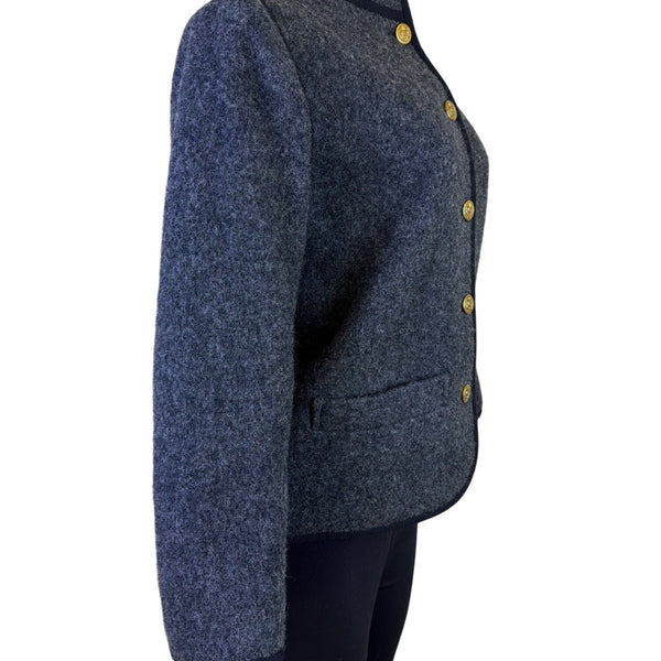 Saint Laurent Womens Gray Wool Button-Up Jacket Gold Accent Pockets Size 38