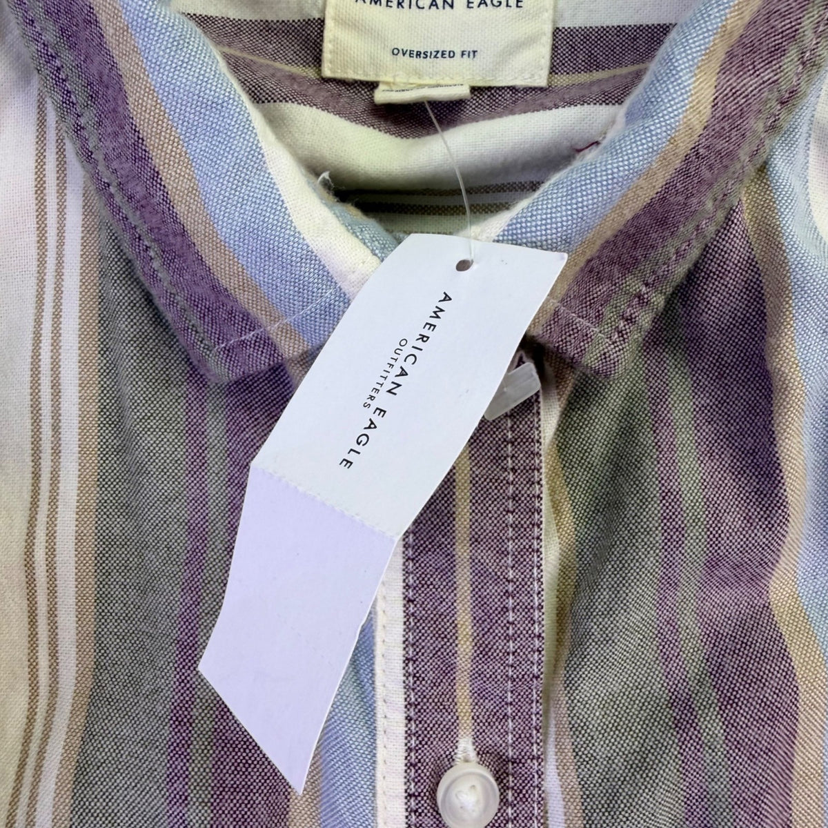 American Eagle Mens Purple Stripe Button-Up Long Sleeve Shirt Size M