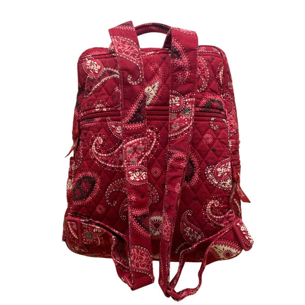 Vera Bradley Women’s Red Cotton Quilted Paisley Print Adjustable Straps Backpack
