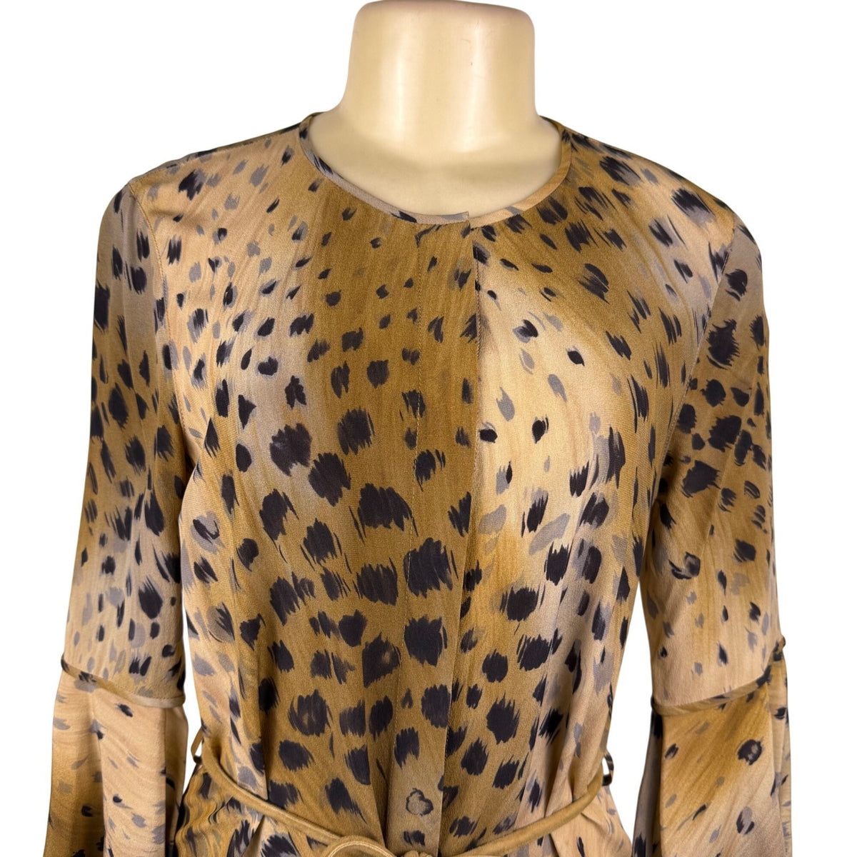 Lafayette 148 Womens Animal Print Silk Dress With Leather Belt Midi Flowy Sz 2