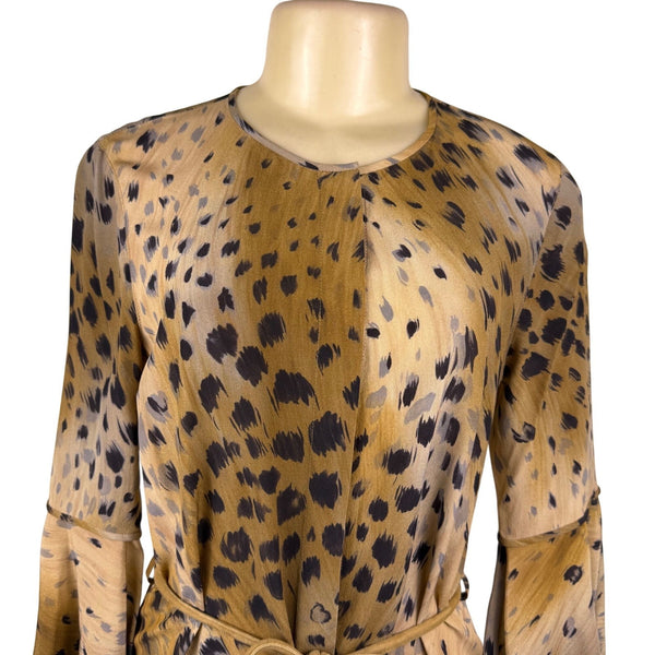 Lafayette 148 Womens Animal Print Silk Dress With Leather Belt Midi Flowy Sz 2