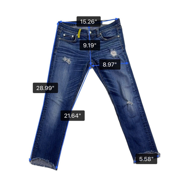 Rag & Bone Womens Blue Cotton Denim Distressed Frayed Hem Jeans Stretch Size 26