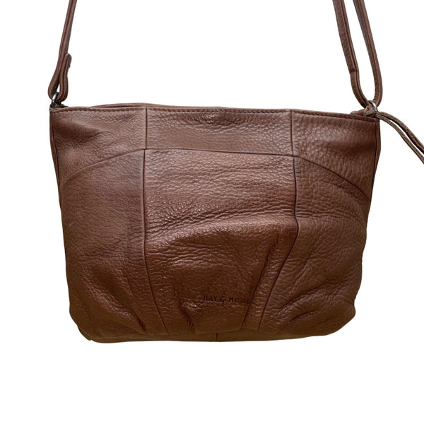 Day & Mood Women’s Brown Leather Woven Zip Closure Adjustable Crossbody Bag
