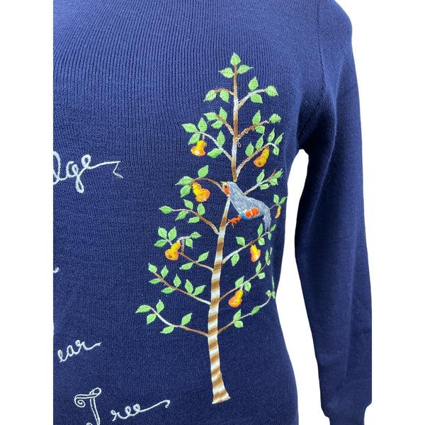 Cyn Totles Women's Dark Blue Pear Tree Design Sweater Sz M - NWT
