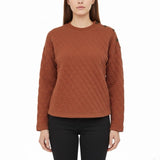 Orvis Womens Rust Quilted Crew Neck Pullover Sweatshirt W/ Button Detail Sz S