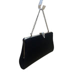 Black Satin Chain Handle With Silver Rhinestone Leaf Closure Evening Clutch