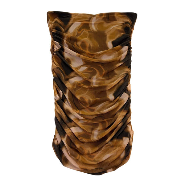 Fashion Nova Brown Multicolor Mesh & Stretch Mini Ruched Tube Dress Size L