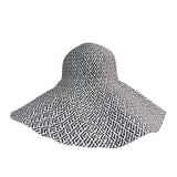 Wide Brim Black & White Cotton Womens Summer Sun Hat With Geometric Print