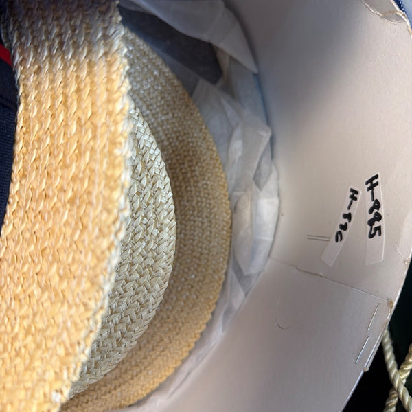Straw Mens Natural Woven Boater Hat With Black & Red Ribbon Band Made In Italy