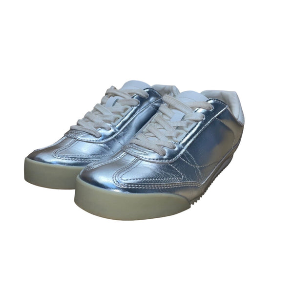 Zara Women’s Metallic Silver Faux Leather Low-Top Lace-Up Sneakers Size EU36/US6