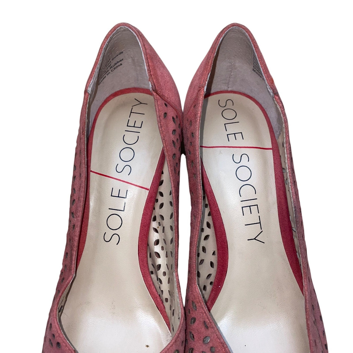 Sole Society Women’s Coral Kid Suede Laser Cut Pointed Toe Gigi Heels Size 7.5