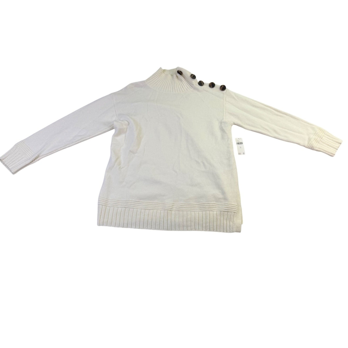 Anthropologie Womens Ivory Sweater High Neck Button Detail Size XS