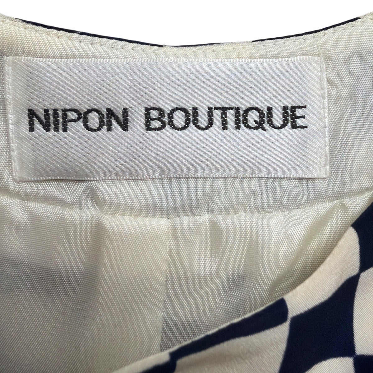 Nipon Womens Black & White Checker Silk Dress Short Sleeve US Checkered Size 12