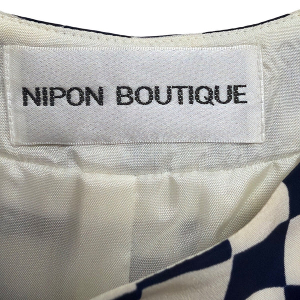 Nipon Womens Black & White Checker Silk Dress Short Sleeve US Checkered Size 12
