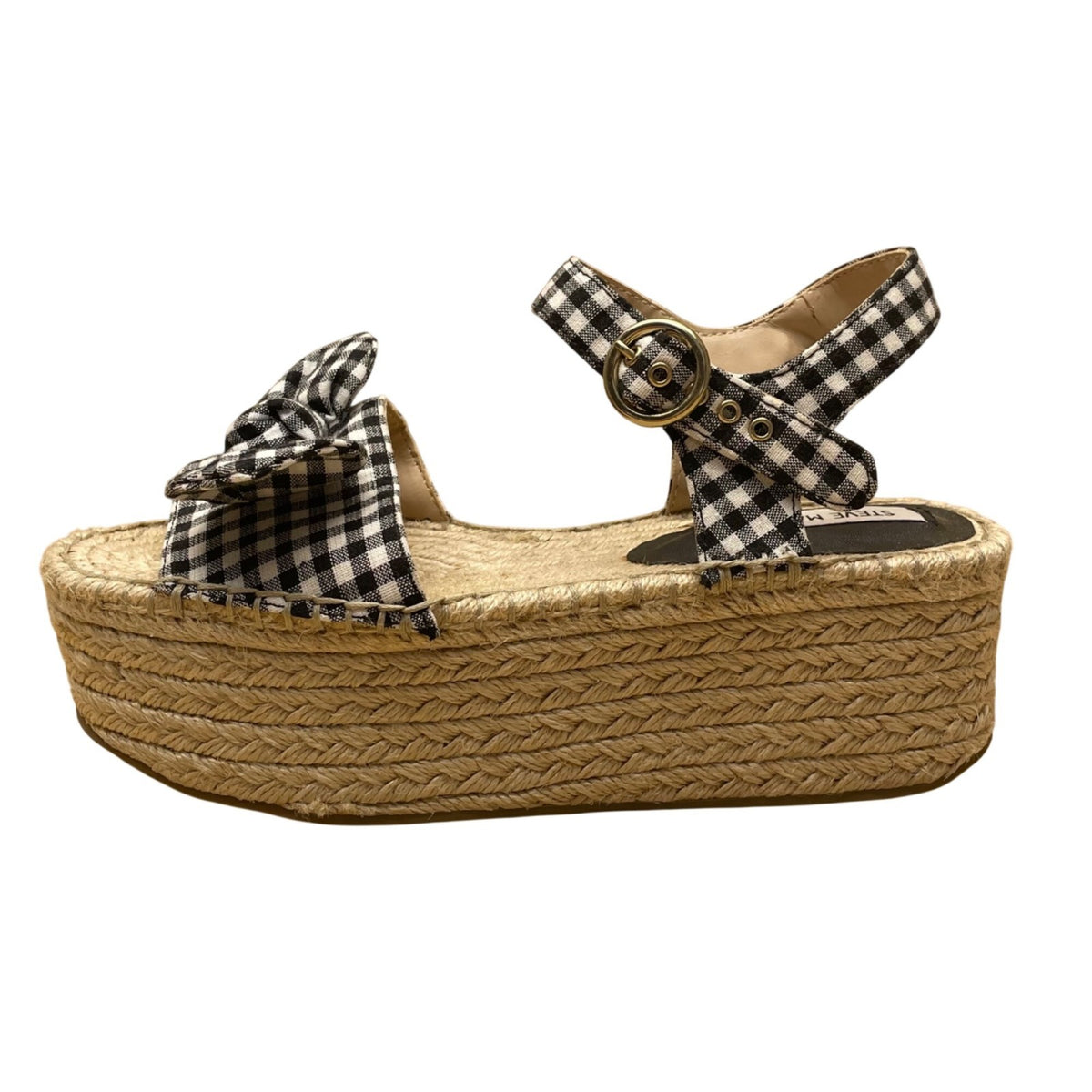 Steve Madden Women’s Black & White Gingham Bow Platform Espadrille Sandals Sz 7M