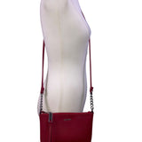 Calvin Klein Women’s Red Faux Leather Chain Strap Zip Closure Crossbody Bag