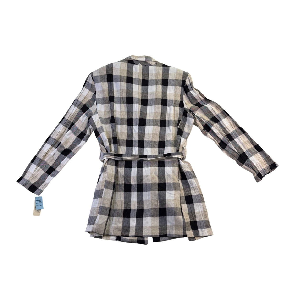 Ellen Ashley Womens Beige/Black Plaid Blazer Jacket Tie Waist Size M