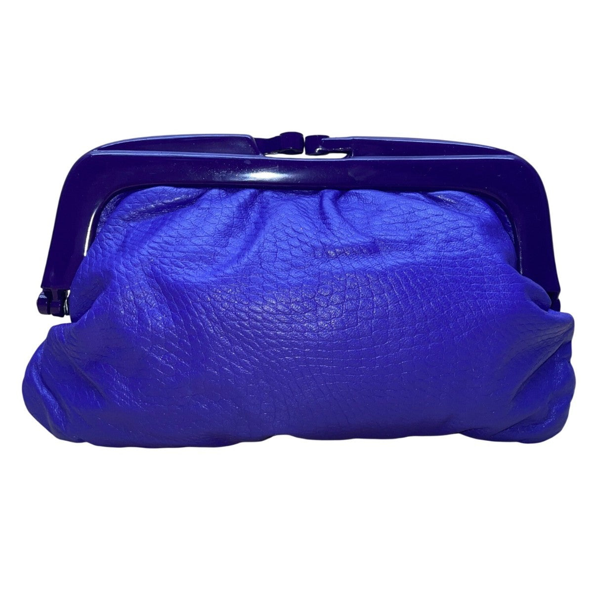 Made In Italy Genuine Leather Women's Blue With Hard Frame Textured Clutch Bag