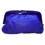 Made In Italy Genuine Leather Women's Blue With Hard Frame Textured Clutch Bag