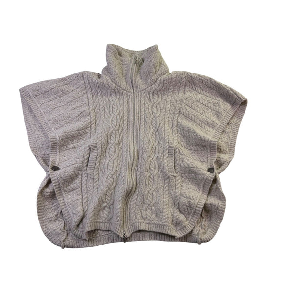 Aran Crafts Womens Beige Merino Wool Cable Knit Buttoned Cape Ireland Sz M/L 