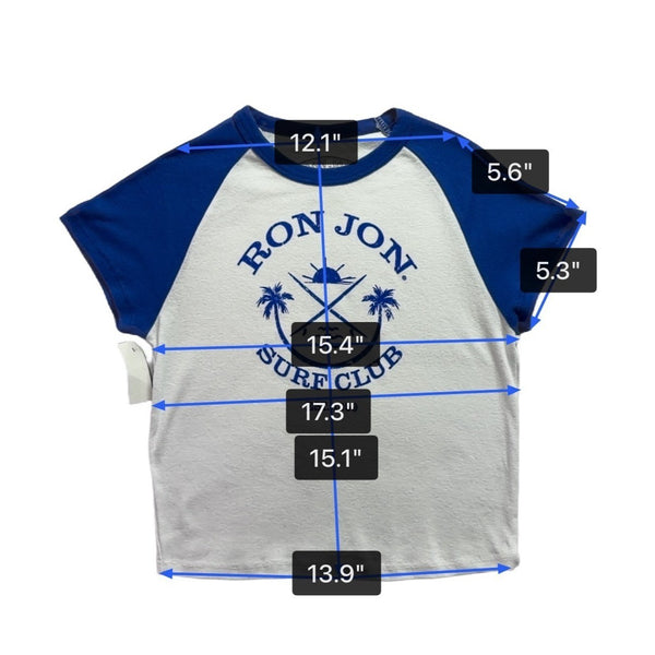 Ron Jon Womens Royal/White Surf Club Raglan Crop Top Size M