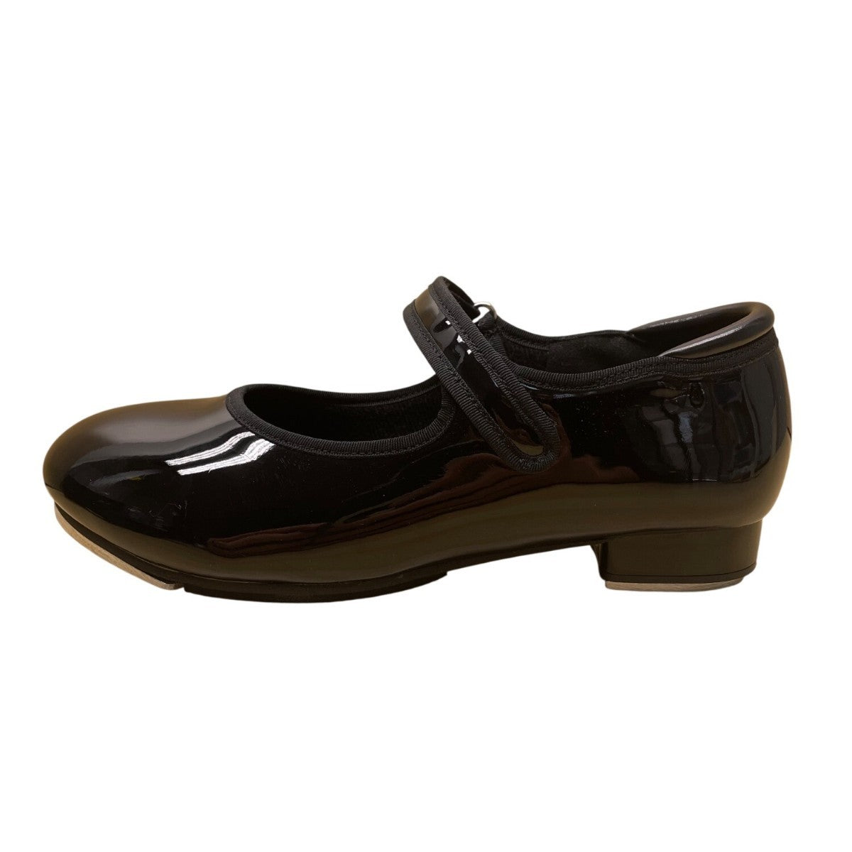 Linodes Big Kid Black Patent Easy Strap Tap Dance Shoes Size 4M