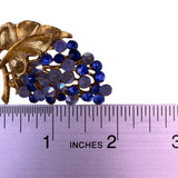 Art Signed Women Gold Tone Rhinestone Brooch Grape Cluster Cobalt & Lavender