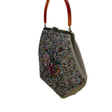 Soure Bag Women’s Multicolor Beaded Floral Resin Handle Hexagon Design Handbag