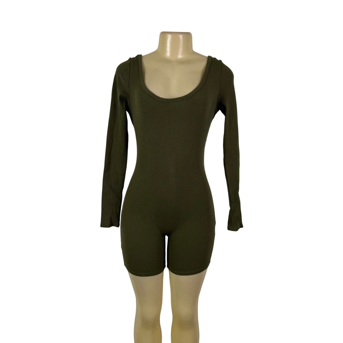 Fashion Nova Womens Olive Ribbed Long Sleeve Snatched Romper Rayon/Spandex Sz XL