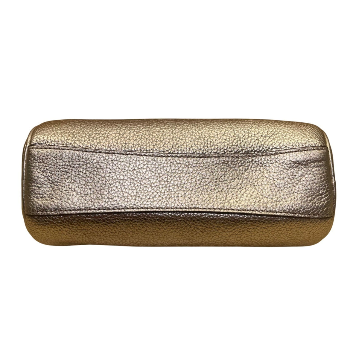 Coach Women’s Gold Metallic Leather Cylinder Zippered Makeup Bag Purse Pouch