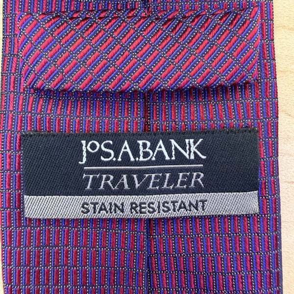 Jos A Bank Mens Purple/Red 100% Silk Geometric Tie Traveler Collection