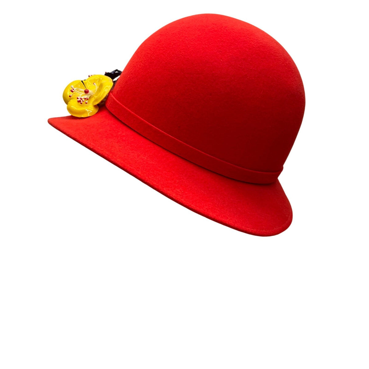 Vintage Geo. W. Bollman Womens Red Wool Felt Bowler Hat Floral Side Accent 100%