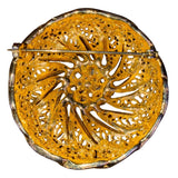 Vintage Gold Tone Floral Filigree Brooch With Clear Rhinestones & Pearls 