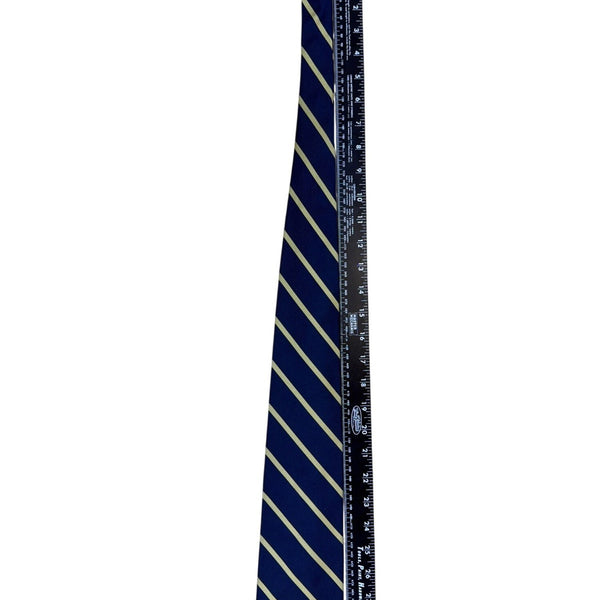 Vintage Brooks Brothers Mens Navy & Yellow Silk Striped Tie Handmade USA Classi