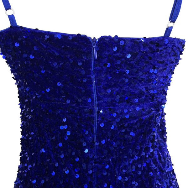 JJ’s House Women’s Royal Blue Sequin Mini Dress With Spaghetti Straps Sz S - New