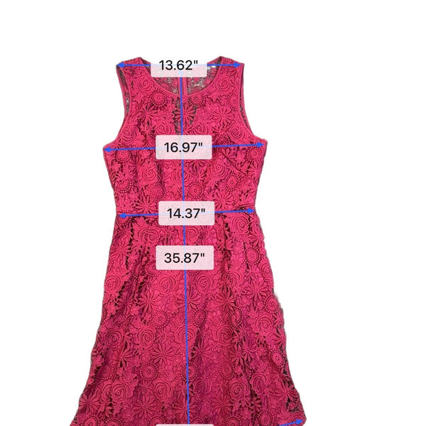 White House Black Market Womens Magenta Lace Sleeveless A-Line Floral Dress Size