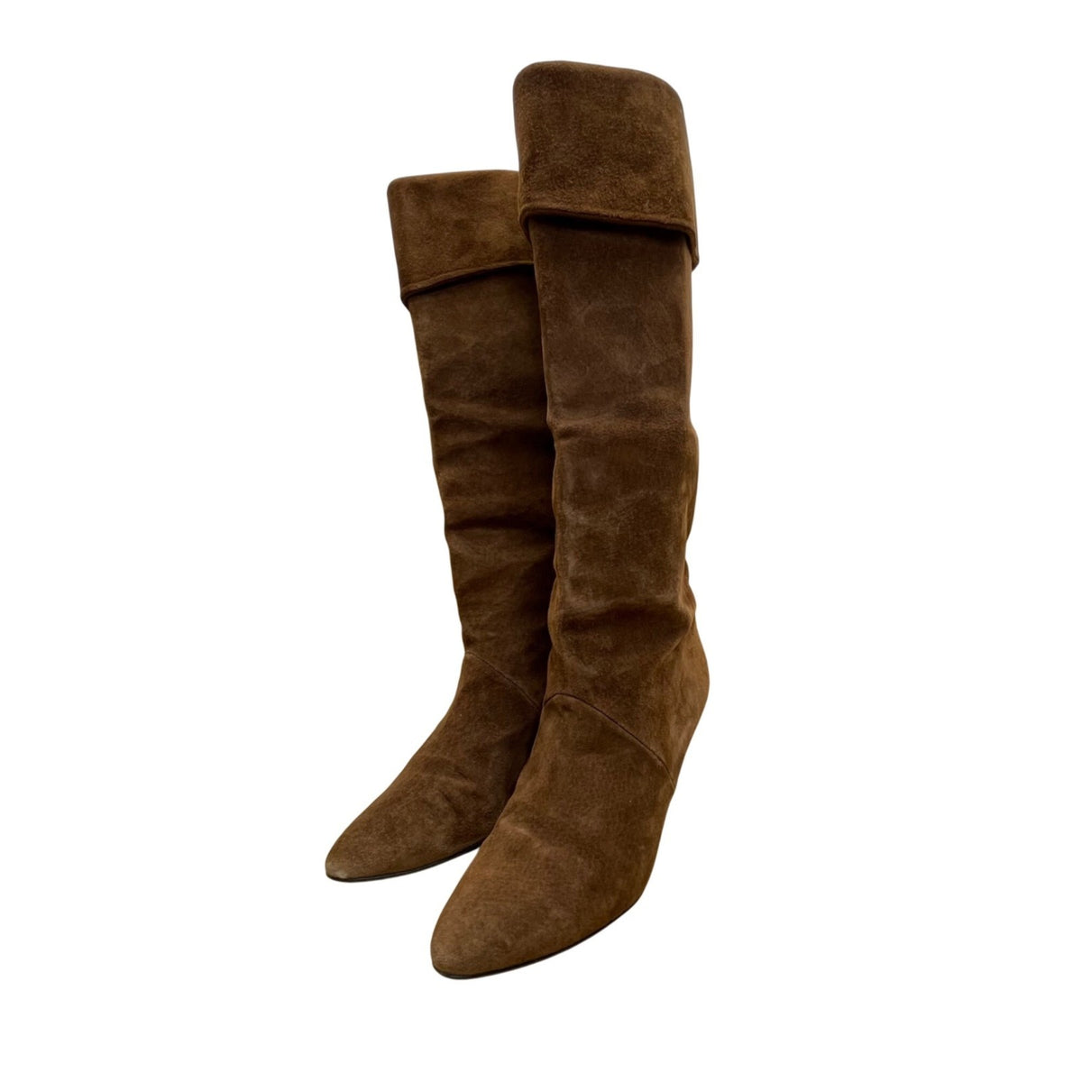 Nina Women’s Brown Suede Fold Over Knee High Heeled Boots Size 7.5
