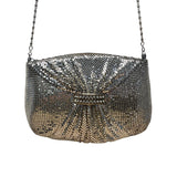 Vintage Silver Mesh Shoulder Bag With Rhinestone Accent & Chain Strap Evening Ha