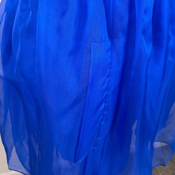 Betsey Johnson Womens Blue Cotton & Silk Dress Ruffled Sleeves Made In USA Sz S