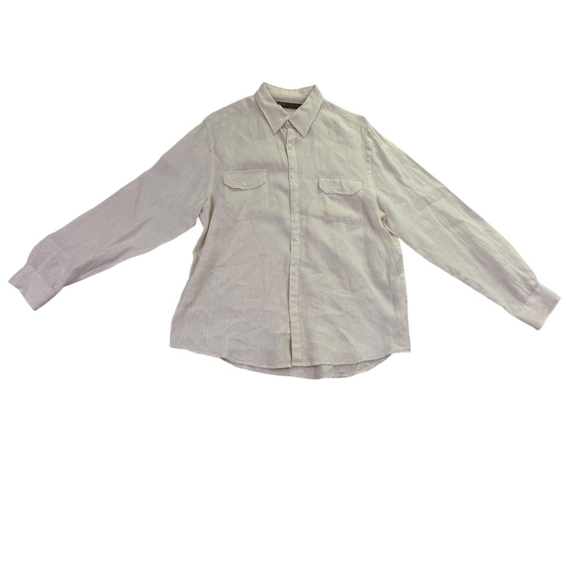 Perry Ellis Mens White Linen Button-Up Shirt Long Sleeve Sz XL