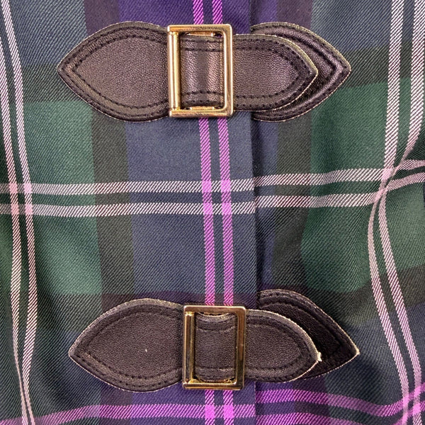Escada Womens Green & Purple Plaid Wool Blazer Jacket With Buckle Closures Size