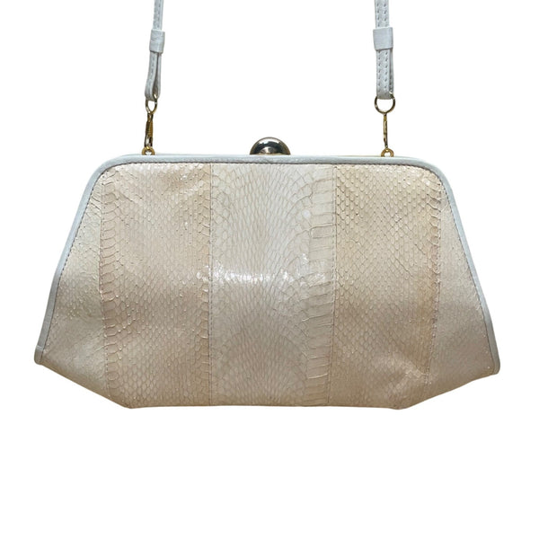 Aspects Women’s Beige Faux Snakeskin Classic Frame Crossbody Bag