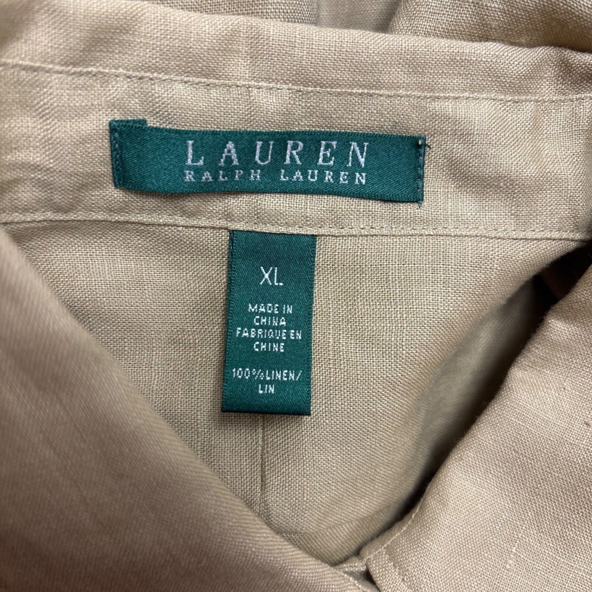 Ralph Lauren Womens Beige Linen Long Sleeve Utility Shirt Button Front Size XL