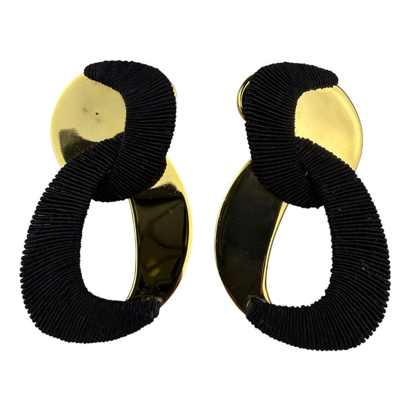 Gold Tone Womens Black Fabric-Wrapped Metal Abstract Statement Earrings